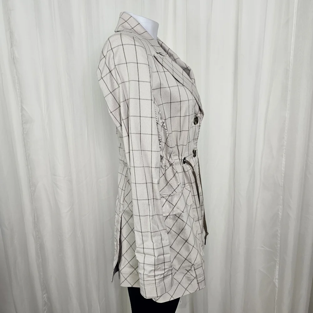 Cabi Windowpane Jacket Style # 6026 Taupe Cinched Waist Size Small